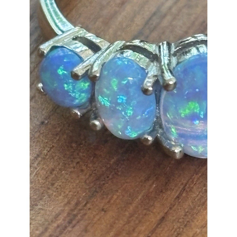 Blue Fire Opal And .925 Sterling Ring Size 7.75 - Picture 3 of 11